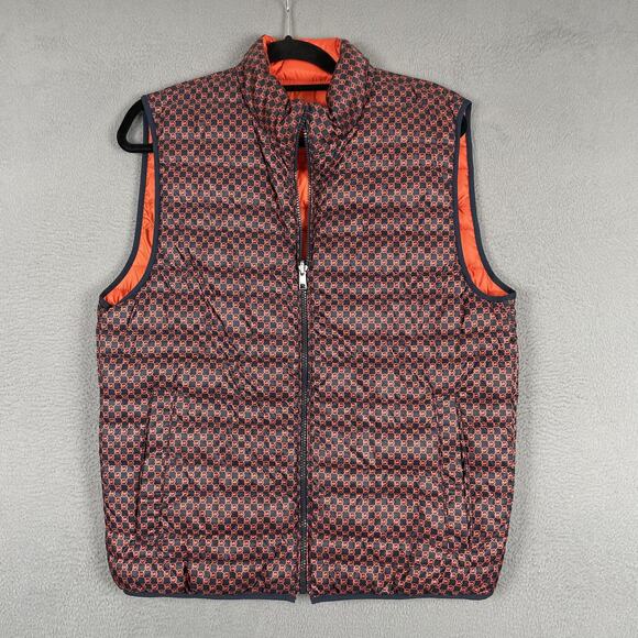Michael Kors Vest Mens Medium Orange Navy Reversible Puffer Quilted MK Logo - Picture 1 of 16